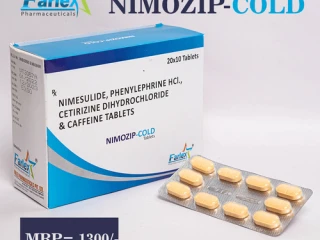 Nimesulide 100 mg ,Phenylphrine HCL 10 mg.,Cetrizine Dihydrochloride 5 mg & Caffeine 30 mg Tablet Manufacturer supplier and exporter