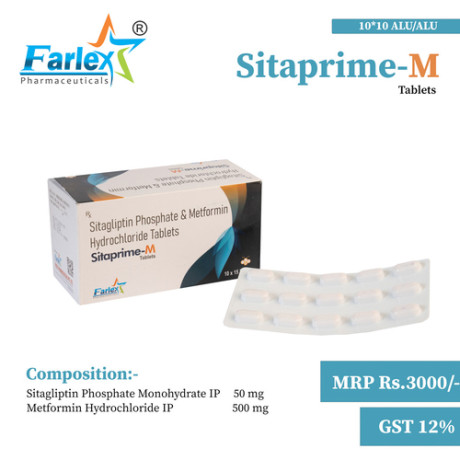 Sitagliptin Phosphate Monohydrate IP 50 mg & Metformin Hydrochloride IP 500 mg Manufacturer & Supplier & Exporter 1